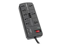 Eaton Tripp Lite Series 8-Outlet Surge Protector Power Strip with 2 USB Ports (2.1A Shared) - 8 ft. Cord, 1200 Joules, Tel/Modem, Black - Surge protector